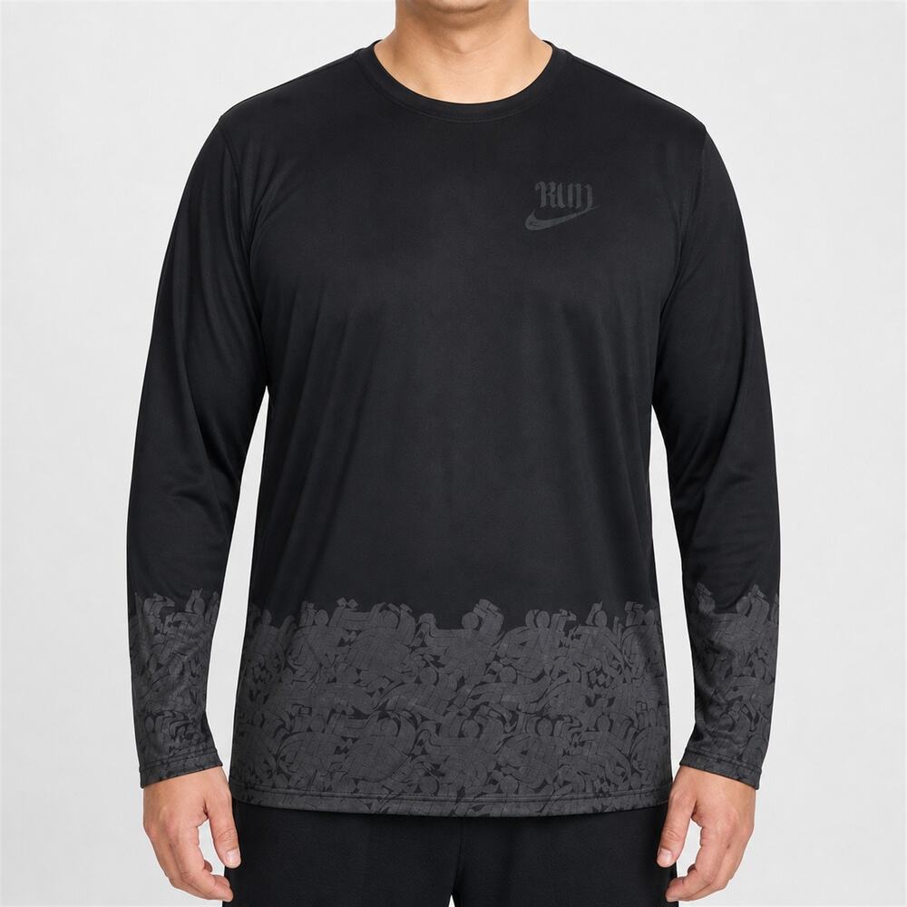 Nike Shirt Mens 2XL Black Run Dri Fit Athletic Cut Running Long Sleeve Crew Neck